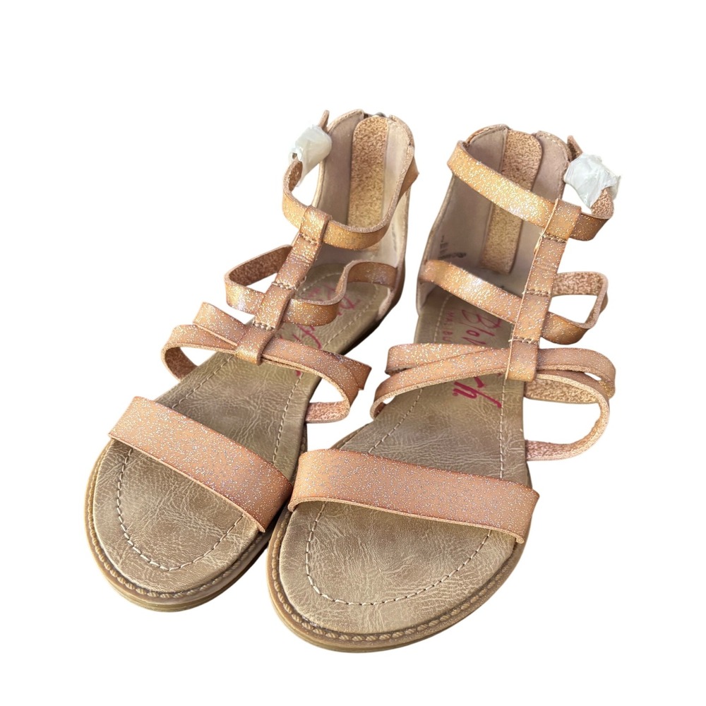 Blowfish Malibu Gladiator Sandals Strappy Zip Back Rose Gold Glitter awesome!